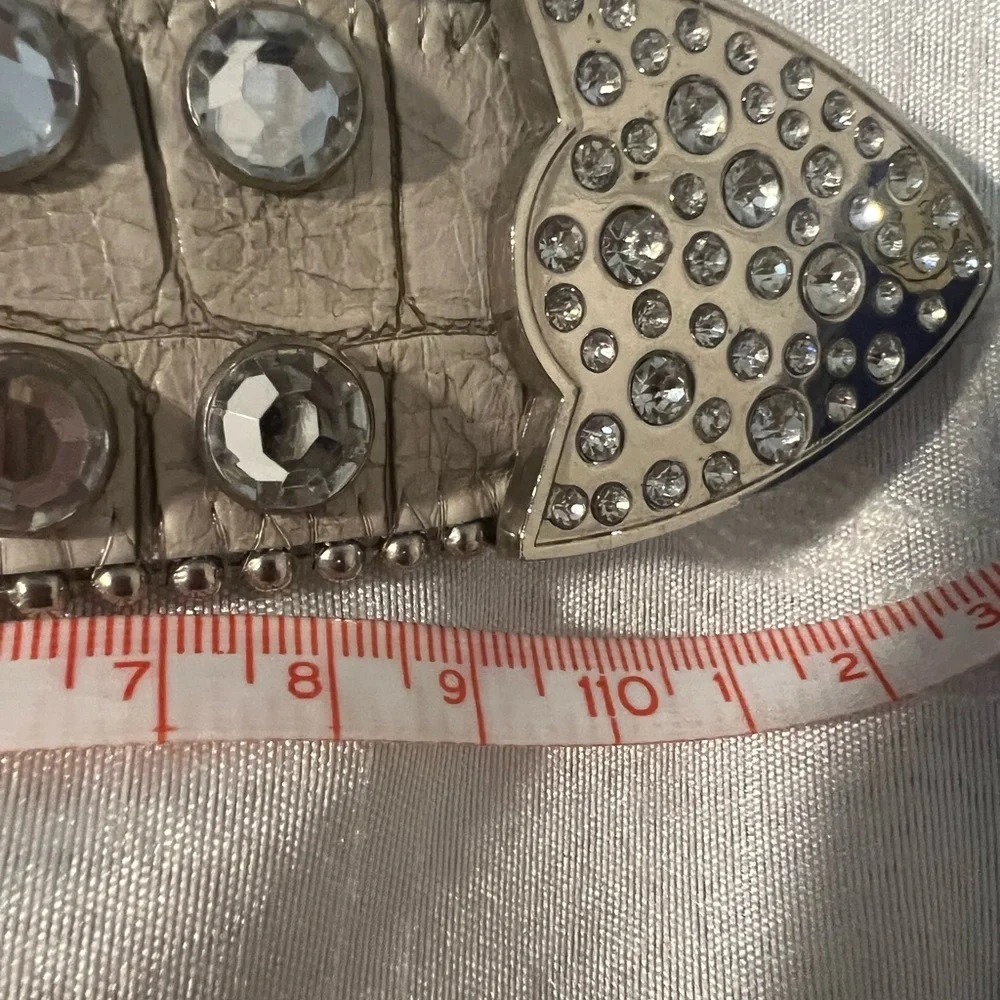 White Decorative Belt with Studs and Large Buckle